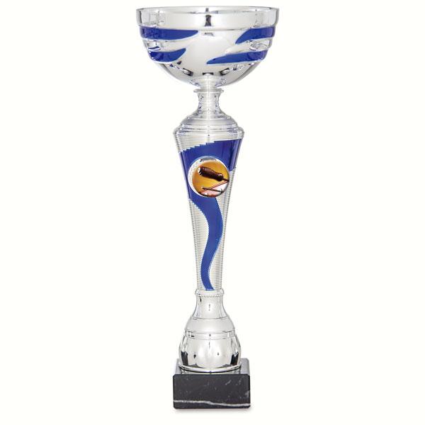 Coppa bicolore blu e argento con portadischi