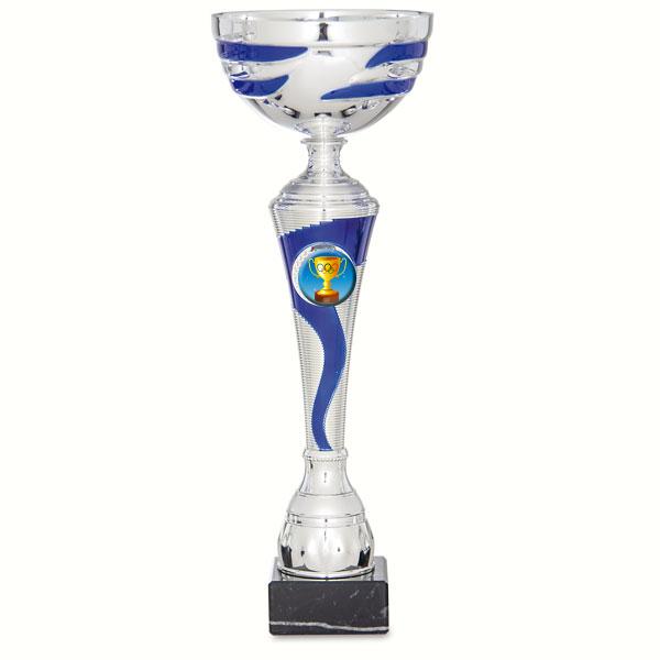 Blue and silver bicolour cup with record stand