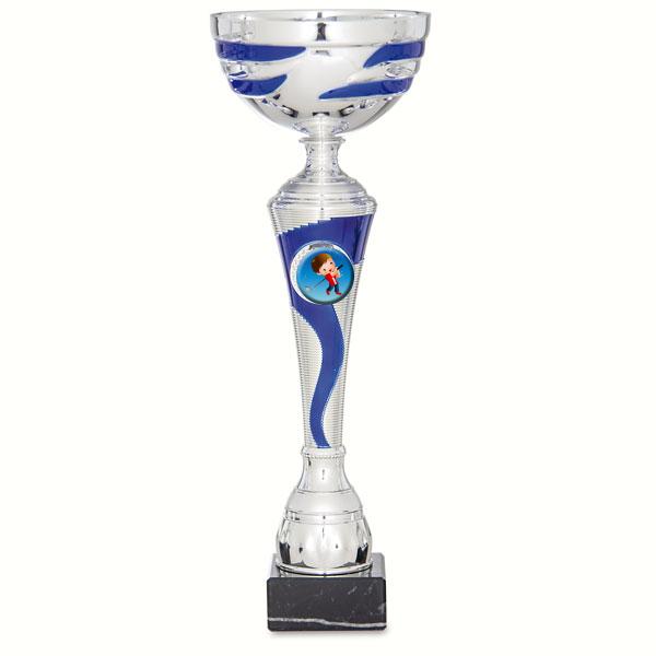 Blue and silver bicolour cup with record stand