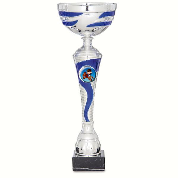 Blue and silver bicolour cup with record stand