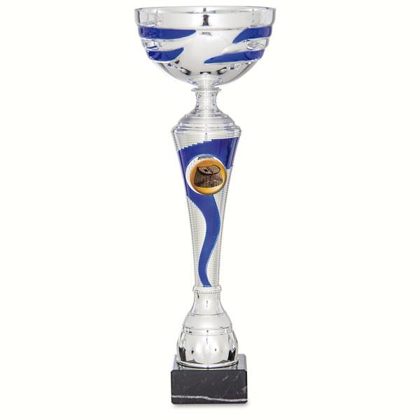 Blue and silver bicolour cup with record stand