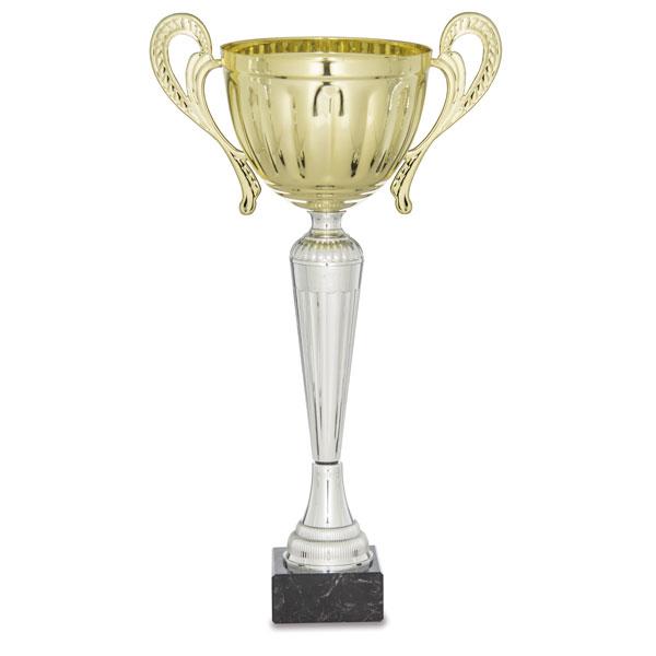 Coppa bicolore oro argento con manici