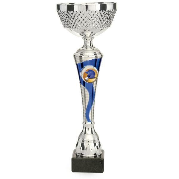 Taça bicolor prata e azul pontilhada
