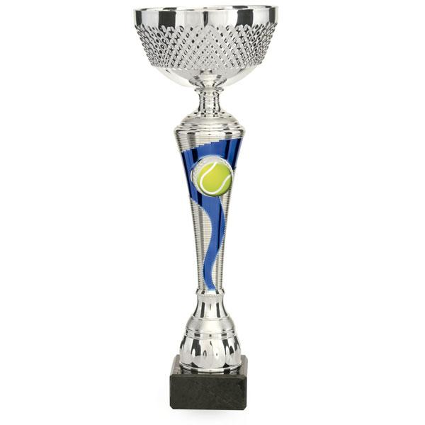 Coppa bicolore argento e blu punteggiata