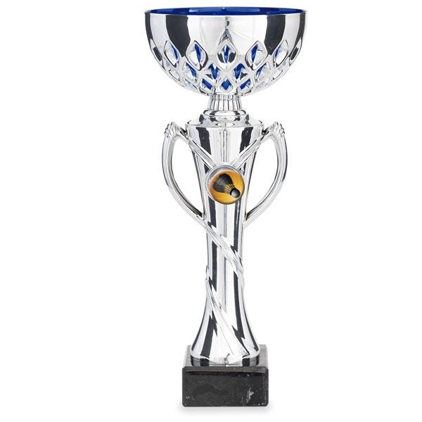 Silver cup with blue interior