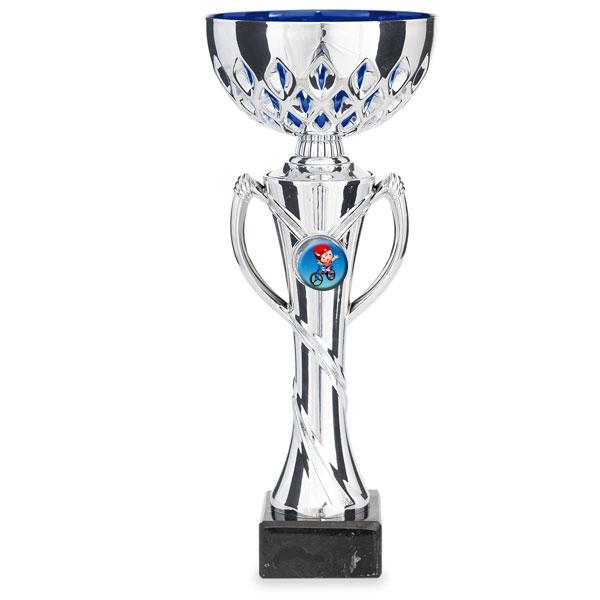 Silver cup with blue interior