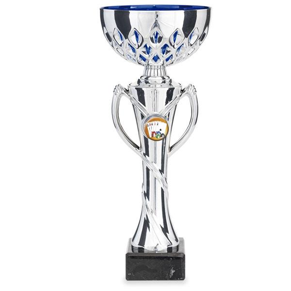 Taça prateada com interior azul