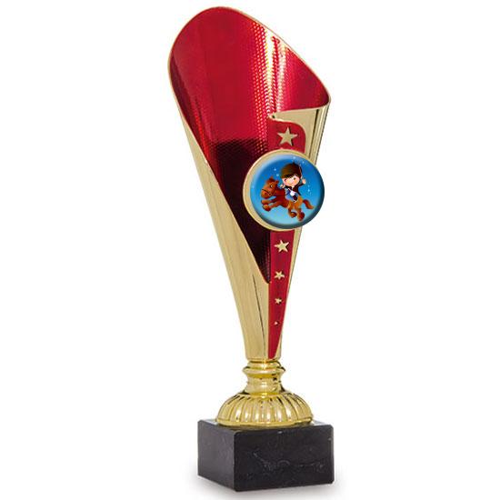 Suporte de disco vermelho e dourado