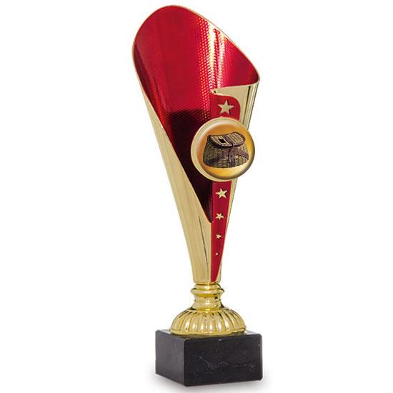 Suporte de disco vermelho e dourado