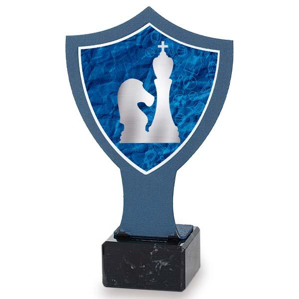 Iron chess trophy with blue shield