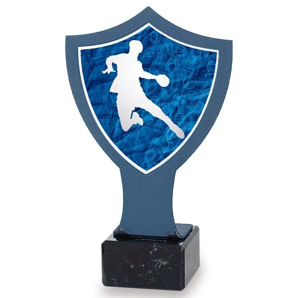 Trofeo di pallamano con scudo blu in ferro