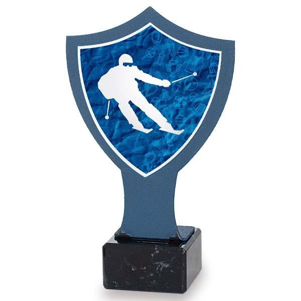 Trophée de ski avec bouclier bleu en fer