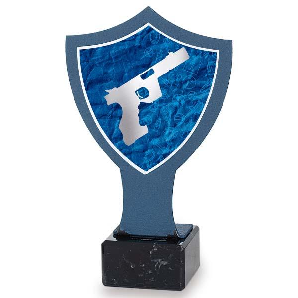 Troféu de ferro escudo azul tiro