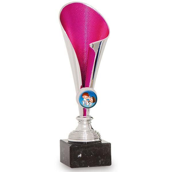 Silver and fuchsia ABS disc holder trophy