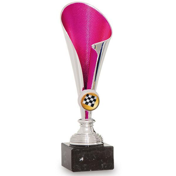 Silver and fuchsia ABS disc holder trophy