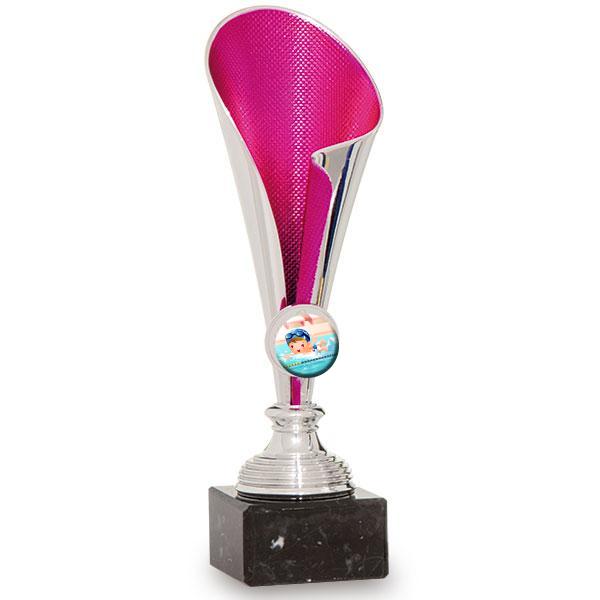 Trofeo portadischi in ABS argento e fucsia