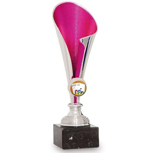 Troféu porta-discos prata e fúcsia em ABS